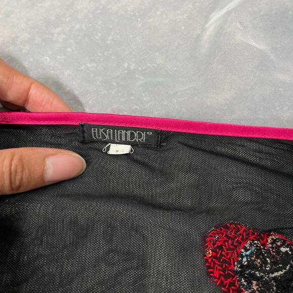 Vintage 00s sheer black mesh wrap blouse with sequin and embroideries (M) - Picture 9 of 9